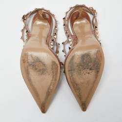 Pre Owned صندل فالنتينو سير كاحل مرصع روكستد جلد ذهبي مقاس 39.5