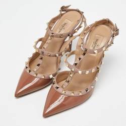 Pre Owned صندل فالنتينو سير كاحل مرصع روكستد جلد ذهبي مقاس 39.5