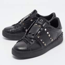 Valentino Black Leather Rockstud Low Top Sneakers Size 36.5