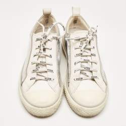 Pre Owned Valentino Silver/White Leather and Sequins Lace Up Sneakers Size  36