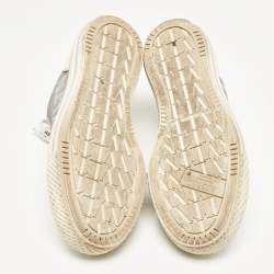 Pre Owned Valentino Silver/White Leather and Sequins Lace Up Sneakers Size  36