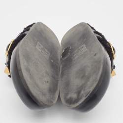 Pre Owned Valentino Black Leather Roman Stud Sabot Flat Clogs Size 38.5