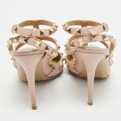 Pre Owned Valentino Pink Leather Rockstud Ankle Strap Pumps Size 37 