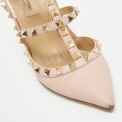 Pre Owned Valentino Pink Leather Rockstud Ankle Strap Pumps Size 37 