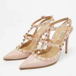 Pre Owned Valentino Pink Leather Rockstud Ankle Strap Pumps Size 37 
