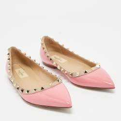 Pre Owned Valentino Pink Patent Leather Rockstud Ballet Flats Size 36