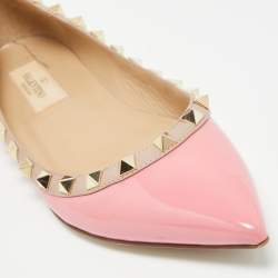 Pre Owned Valentino Pink Patent Leather Rockstud Ballet Flats Size 36