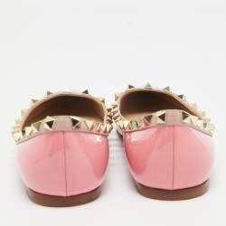 Pre Owned Valentino Pink Patent Leather Rockstud Ballet Flats Size 36