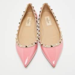 Pre Owned Valentino Pink Patent Leather Rockstud Ballet Flats Size 36