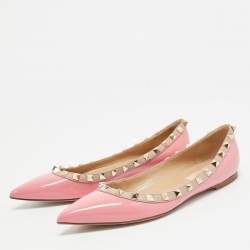 Pre Owned Valentino Pink Patent Leather Rockstud Ballet Flats Size 36