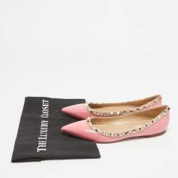 Pre Owned Valentino Pink Patent Leather Rockstud Ballet Flats Size 36