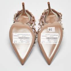 مملوكة مسبقًا حذاء كعب عالي فالنتينو روكستد جلد أزرق كحلي ميتاليك بحزام للكاحل مقاس 36