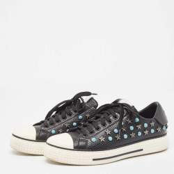 Pre Owned Valentino Black Leather Star Studded Low Top Sneakers Size 38