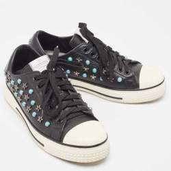 Pre Owned Valentino Black Leather Star Studded Low Top Sneakers Size 38