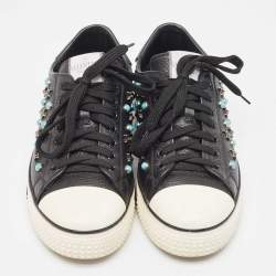 Pre Owned Valentino Black Leather Star Studded Low Top Sneakers Size 38
