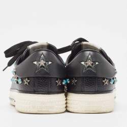 Pre Owned Valentino Black Leather Star Studded Low Top Sneakers Size 38