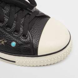 Pre Owned Valentino Black Leather Star Studded Low Top Sneakers Size 38