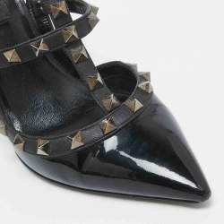 Pre Owned Valentino Black Patent and Leather Rockstud Pumps Size 37.5