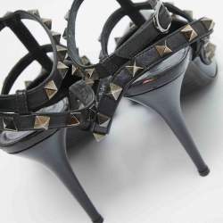 Pre Owned Valentino Black Patent and Leather Rockstud Pumps Size 37.5