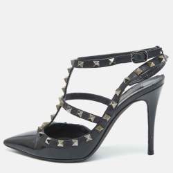 Pre Owned Valentino Black Patent and Leather Rockstud Pumps Size 37.5