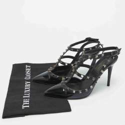 Pre Owned Valentino Black Patent and Leather Rockstud Pumps Size 37.5
