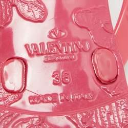 Pre Owned Valentino Pink Jelly Bow Accent Flat Slides Size 36 