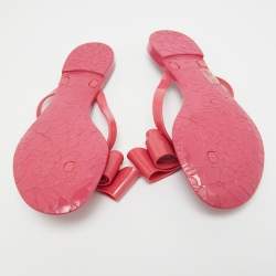 Pre Owned Valentino Pink Jelly Bow Accent Flat Slides Size 36 