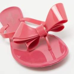 Pre Owned Valentino Pink Jelly Bow Accent Flat Slides Size 36 