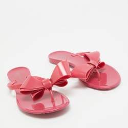 Pre Owned Valentino Pink Jelly Bow Accent Flat Slides Size 36 