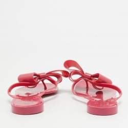 Pre Owned Valentino Pink Jelly Bow Accent Flat Slides Size 36 