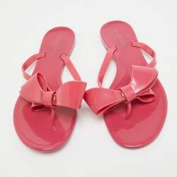 Pre Owned Valentino Pink Jelly Bow Accent Flat Slides Size 36 