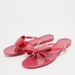 Pre Owned Valentino Pink Jelly Bow Accent Flat Slides Size 36 