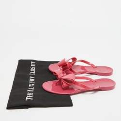 Pre Owned Valentino Pink Jelly Bow Accent Flat Slides Size 36 