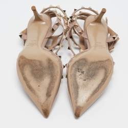 Pre Owned Valentino Dusty Pink Patent Leather Rockstud Ankle Strap Pumps Size 36.5