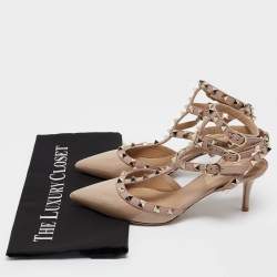 Pre Owned Valentino Dusty Pink Patent Leather Rockstud Ankle Strap Pumps Size 36.5