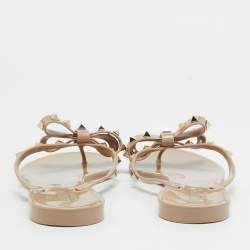 Pre Owned Valentino Beige Rubber Rockstud Thong Flats Size 41