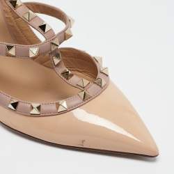 Pre Owned Valentino Beige Patent Leather Rockstud Ankle Strap Pumps Size 41