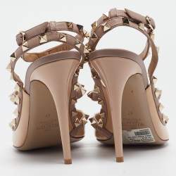 Pre Owned Valentino Beige Patent Leather Rockstud Ankle Strap Pumps Size 41