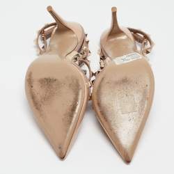 Pre Owned Valentino Beige Patent Leather Rockstud Ankle Strap Pumps Size 41