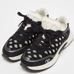 Pre Owned Valentino Black Leather,Suede and Neoprene Lace Up Sneakers Size 36