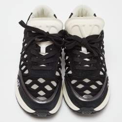 Pre Owned Valentino Black Leather,Suede and Neoprene Lace Up Sneakers Size 36