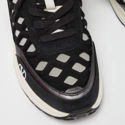 Pre Owned Valentino Black Leather,Suede and Neoprene Lace Up Sneakers Size 36