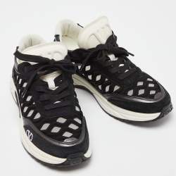 Pre Owned Valentino Black Leather,Suede and Neoprene Lace Up Sneakers Size 36