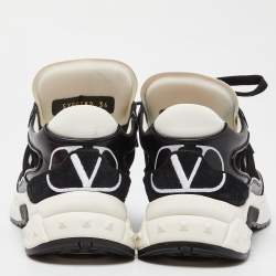 Pre Owned Valentino Black Leather,Suede and Neoprene Lace Up Sneakers Size 36