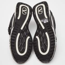 Pre Owned Valentino Black Leather,Suede and Neoprene Lace Up Sneakers Size 36