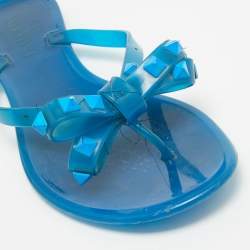 Valentino Blue Rubber Rockstud Thong Flat Sandals Size 38