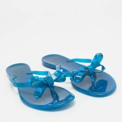 Valentino Blue Rubber Rockstud Thong Flat Sandals Size 38