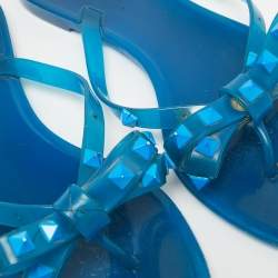 Valentino Blue Rubber Rockstud Thong Flat Sandals Size 38