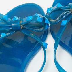 Valentino Blue Rubber Rockstud Thong Flat Sandals Size 38