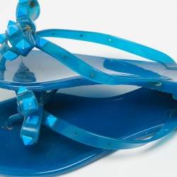 Valentino Blue Rubber Rockstud Thong Flat Sandals Size 38